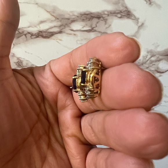 Sparkling Statement Halo Stud Oval Earrings Blue Sapphire & Cz Flower Rh… - Picture 4 of 7